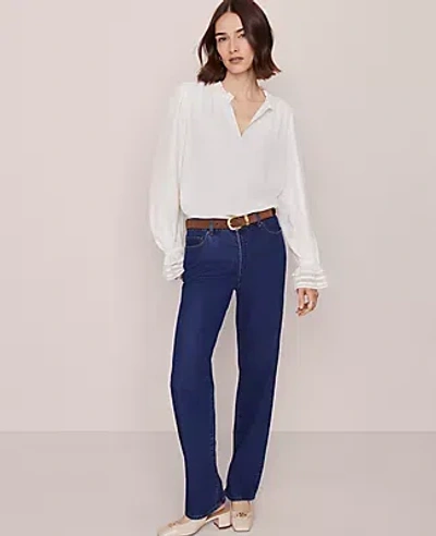 Ann Taylor Petite Ruffle Neck Blouse In White