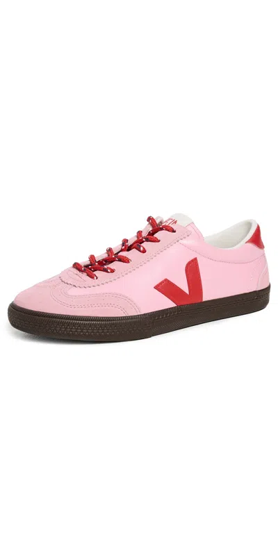 Veja Volley Leather Sneaker In Guimauve Pekin Eagle In Pink