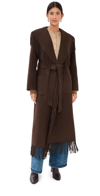 Simkhai Womens Chocolate Carrie Fringed Wool-blend Coat In Brown