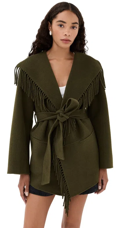Simkhai Rowen Fringed Wool-blend Felt Jacket In Green