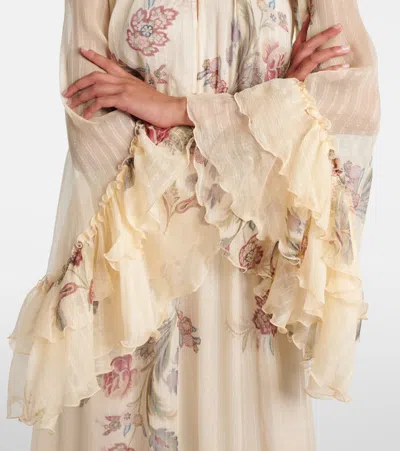 Etro Tiered Tie-neck Floral-print Silk-crepon Maxi Dress In Neutral