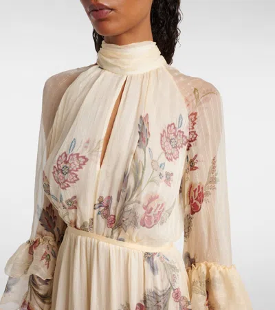 Etro Tiered Tie-neck Floral-print Silk-crepon Maxi Dress In Neutral