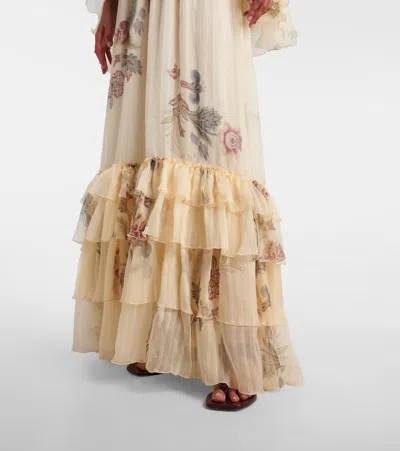 Etro Tiered Tie-neck Floral-print Silk-crepon Maxi Dress In Neutral