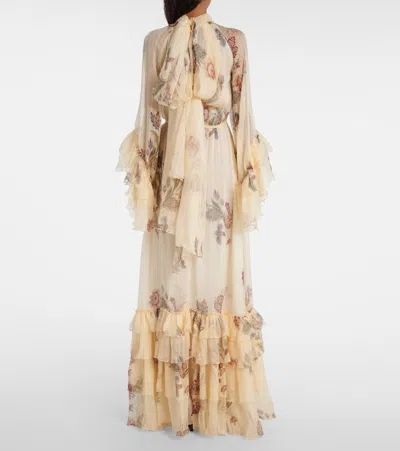 Etro Tiered Tie-neck Floral-print Silk-crepon Maxi Dress In Neutral