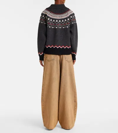 Alanui Grey Fair Isle Patterned Cardigan In Multi