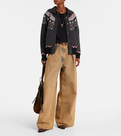 Alanui Grey Fair Isle Patterned Cardigan In Multi