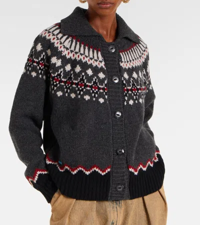 Alanui Grey Fair Isle Patterned Cardigan In Multi