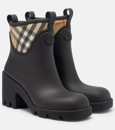 Burberry Marsh Stamp Checked Nylon-trimmed Rubber Ankle Boots In Black