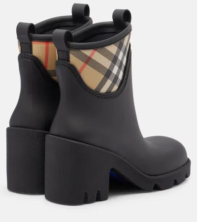 Burberry Marsh Stamp Checked Nylon-trimmed Rubber Ankle Boots In Black