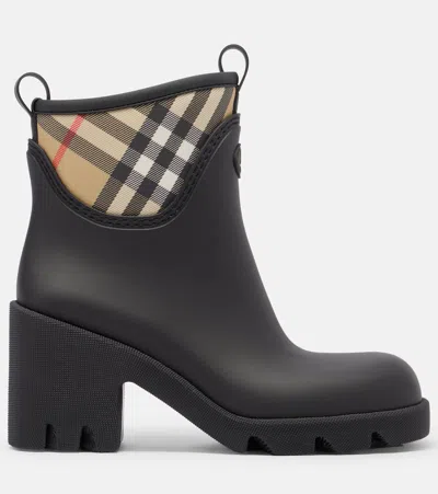 Burberry Marsh Stamp Checked Nylon-trimmed Rubber Ankle Boots In Black