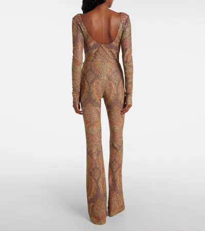 Etro Printed Jersey Flared Pants In Black