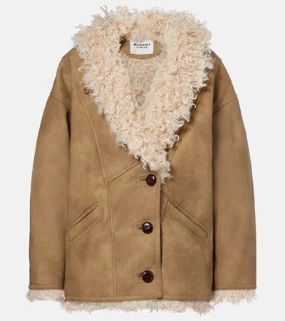 Isabel Marant Étoile Isabel Marant Etoile Women Beige Shearling Coat With High Collar And Button Closure In Leather And F In Neutral