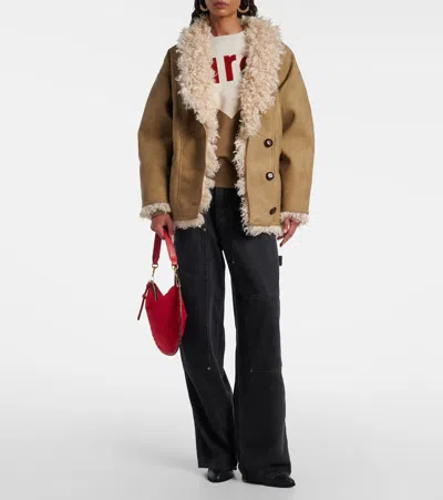 Isabel Marant Étoile Isabel Marant Etoile Women Beige Shearling Coat With High Collar And Button Closure In Leather And F In Neutral