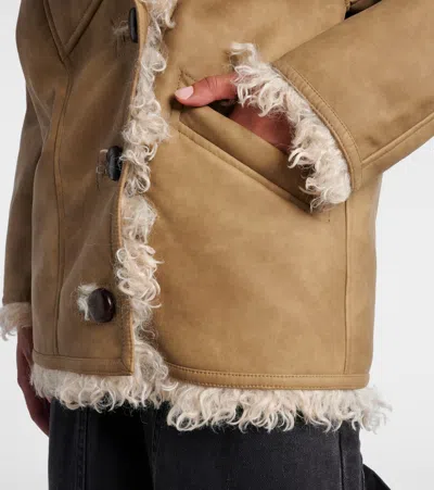 Isabel Marant Étoile Isabel Marant Etoile Women Beige Shearling Coat With High Collar And Button Closure In Leather And F In Neutral