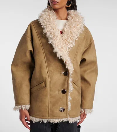 Isabel Marant Étoile Isabel Marant Etoile Women Beige Shearling Coat With High Collar And Button Closure In Leather And F In Neutral