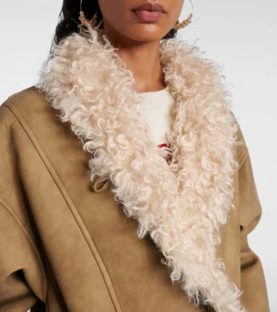 Isabel Marant Étoile Isabel Marant Etoile Women Beige Shearling Coat With High Collar And Button Closure In Leather And F In Neutral