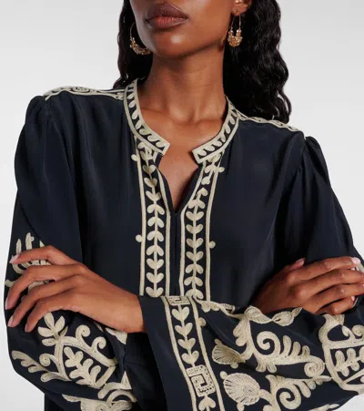 Isabel Marant Étoile Fadeli Embroidered Crêpe Tunic In Black