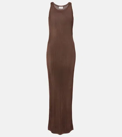 Saint Laurent Sleeveless Scoop Neck Ribbed Maxi Dress In Brown
