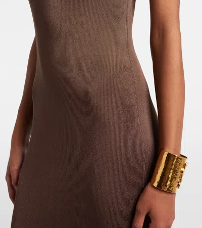 Saint Laurent Sleeveless Scoop Neck Ribbed Maxi Dress In Brown