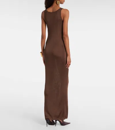 Saint Laurent Sleeveless Scoop Neck Ribbed Maxi Dress In Brown