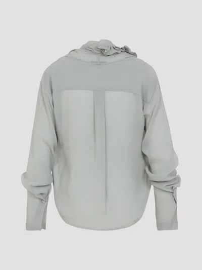 Alberta Ferretti Light Gray Ruffle Blouse With Deep V-neckline In White