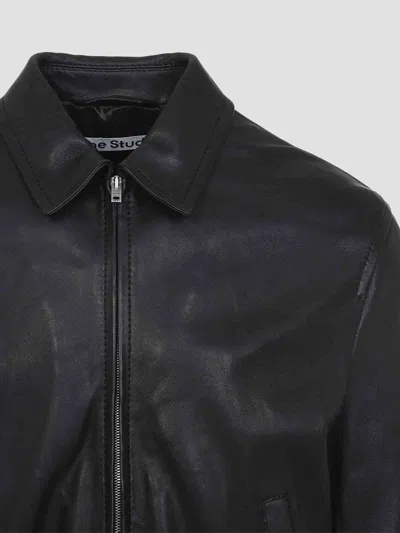 Acne Studios Belted Leather Jacket In Black