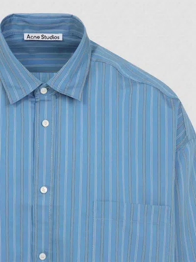 Acne Studios Striped Long Sleeve Button Up Shirt In Blue