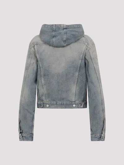 Acne Studios Cropped Denim Jacket With Hood In Gray