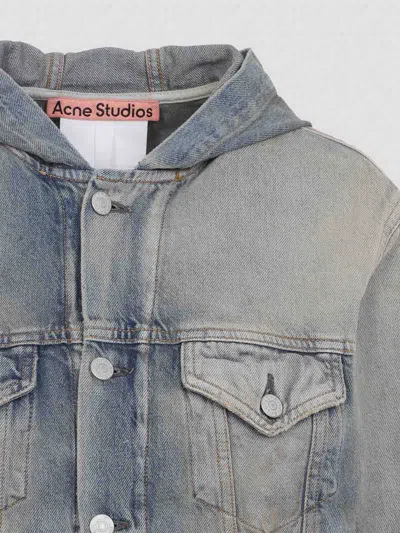 Acne Studios Cropped Denim Jacket With Hood In Gray