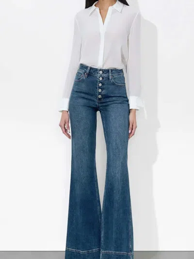Alice And Olivia Missa High Rise Exposed Button Wide Leg Jeans In Lola Blue In Blue