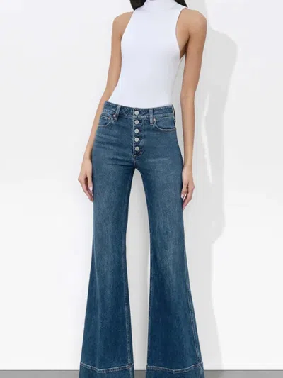 Alice And Olivia Missa High Rise Exposed Button Wide Leg Jeans In Lola Blue In Blue