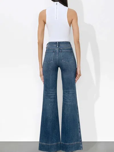 Alice And Olivia Missa High Rise Exposed Button Wide Leg Jeans In Lola Blue In Blue