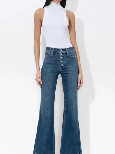 Alice And Olivia Missa High Rise Exposed Button Wide Leg Jeans In Lola Blue In Blue