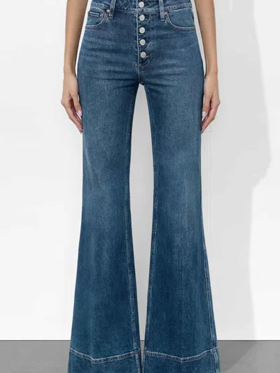 Alice And Olivia Missa High Rise Exposed Button Wide Leg Jeans In Lola Blue In Blue
