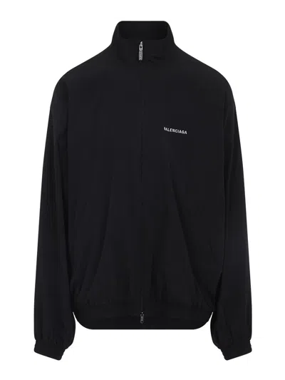 Balenciaga Men Black High Neck Sweatshirt With Logo Lettering On Front And Rear In Tech Fabric Man