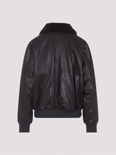 Brunello Cucinelli Leather Jacket With Shearling Collar In Black