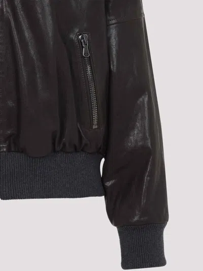 Brunello Cucinelli Leather Jacket With Shearling Collar In Black