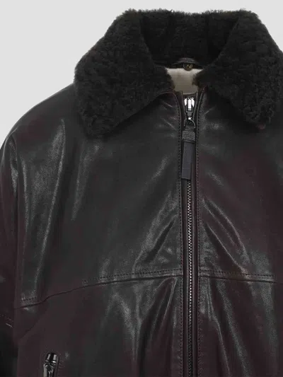Brunello Cucinelli Leather Jacket With Shearling Collar In Black