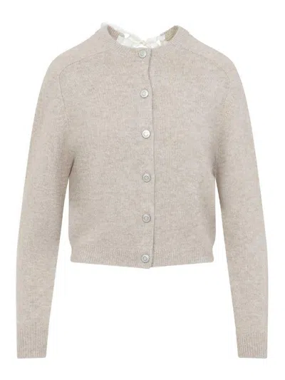 Carven Cashmere Button-up Sweater With Delicate Tie Detail In Neutral