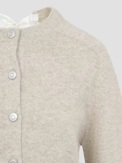 Carven Cashmere Button-up Sweater With Delicate Tie Detail In Neutral