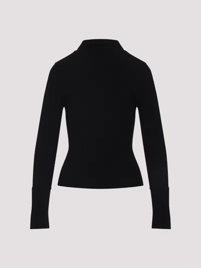 Courrèges Fitted Ribbed Long-sleeve Top With Unique Collar In Black
