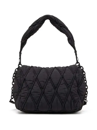 Diesel Charm-d M-shoulder Bag In Quilted Nylon In Black