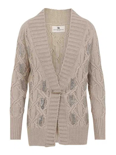 Ermanno Scervino Cable Knit Cardigan Crystal Embellishments In Gray