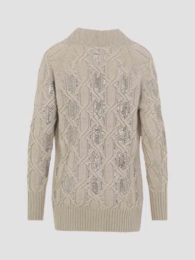 Ermanno Scervino Cable Knit Cardigan Crystal Embellishments In Gray