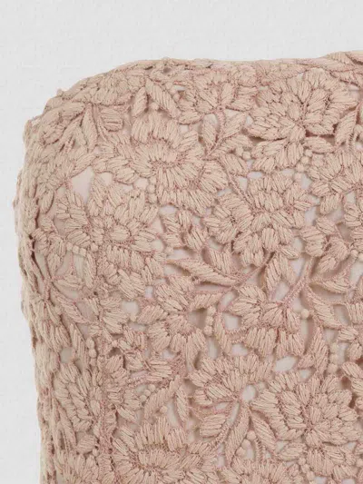 Ermanno Scervino Strapless Midi Dress With Floral Embroidery In Brown