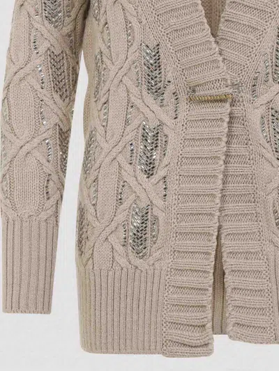 Ermanno Scervino Cable Knit Cardigan Crystal Embellishments In Gray