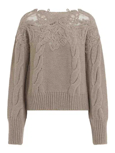 Ermanno Scervino Cropped Turtleneck Sweater With Cable Knit In Gray