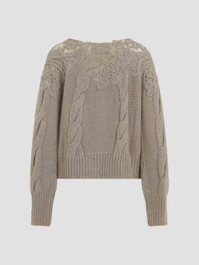 Ermanno Scervino Cropped Turtleneck Sweater With Cable Knit In Gray