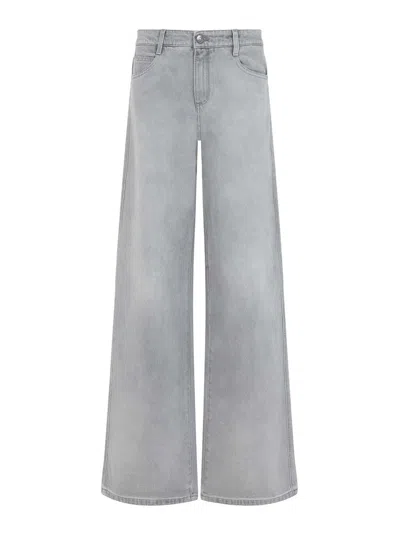Ermanno Scervino Baggy Jeans With Embroidered Back Pockets In Gray