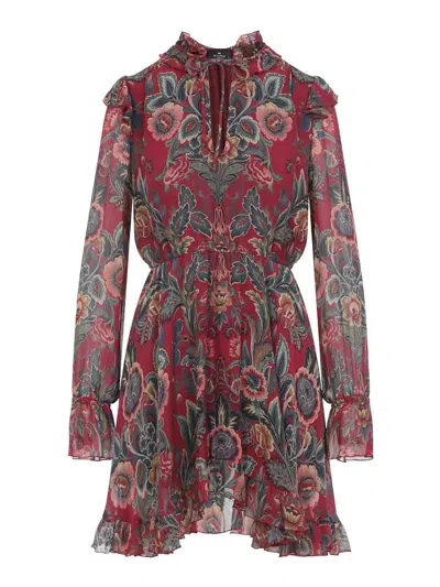 Etro Ruffled Hem Mini Dress In Multi